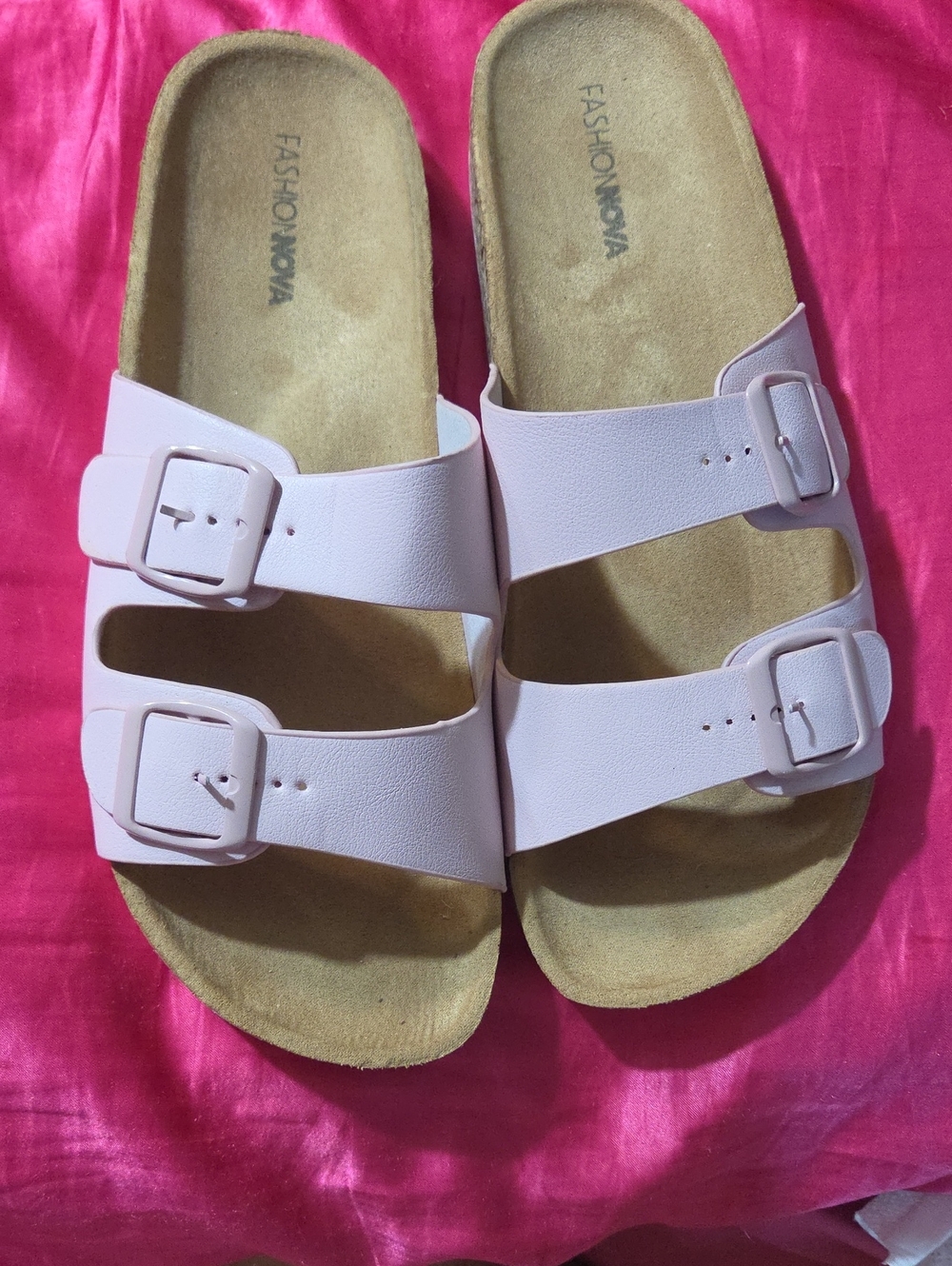 Fashion Nova Light Pink Double Buckle Slide Sandals Birkinstock Style